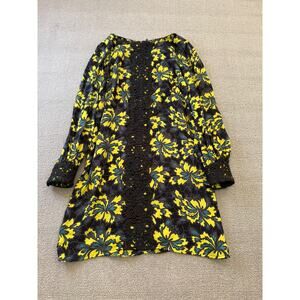Original Milly Women's Size 2 Black Yellow Floral Mini Dress Long Sleeve